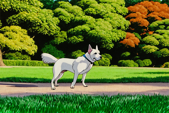 Beautiful image of a dog, stable-diffusion 1.5, Ghibli-style LoRA